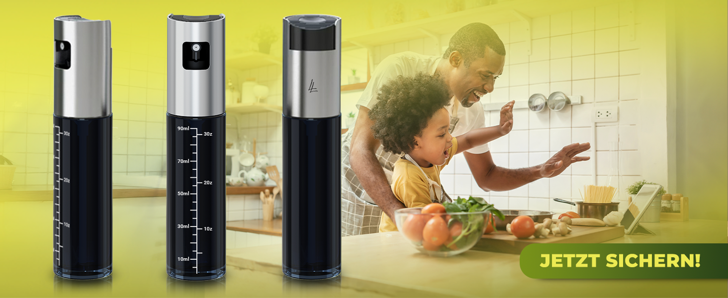 Олійний розпилювач Leisure Life® 2 шт, нержавіюча сталь 1 мм, захисне скло UV, BPA-free, 100 мл, для оливкової олії та здорового приготування (Чорний обсидіан)