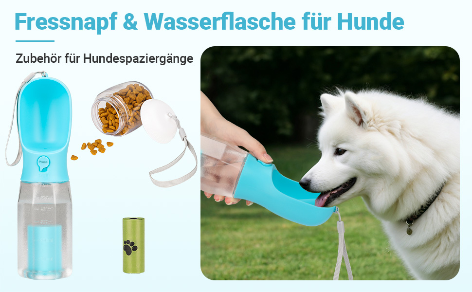 Турбунок для собак Zivacate 600 мл з контейнером для корму та пакетами для відходів - блакитний