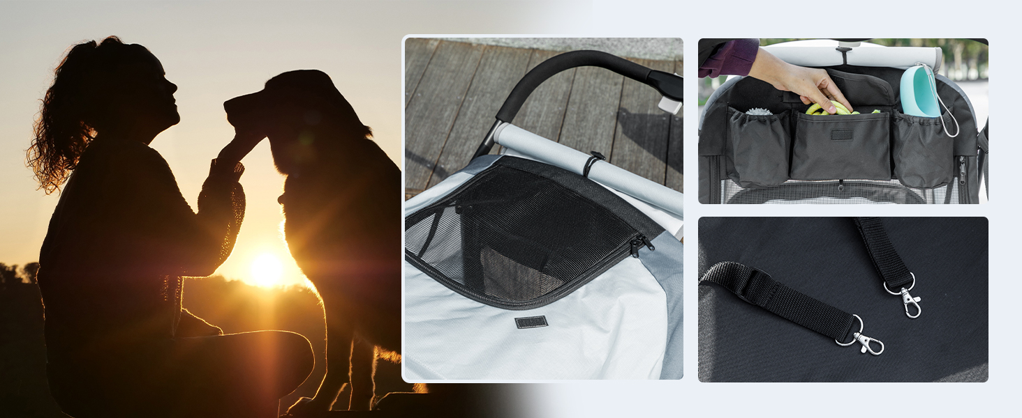 PawHut Візок для собак та котів, складний, до 30 кг, сірий (124 x 67 x 100 см)