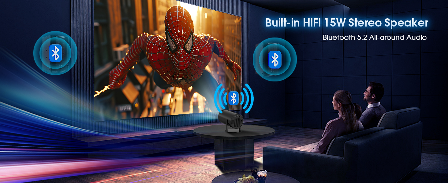 Проектор Mini Beamer 4K Full HD з Android TV, WiFi 6, Bluetooth 5.2, Auto Keystone, чорний