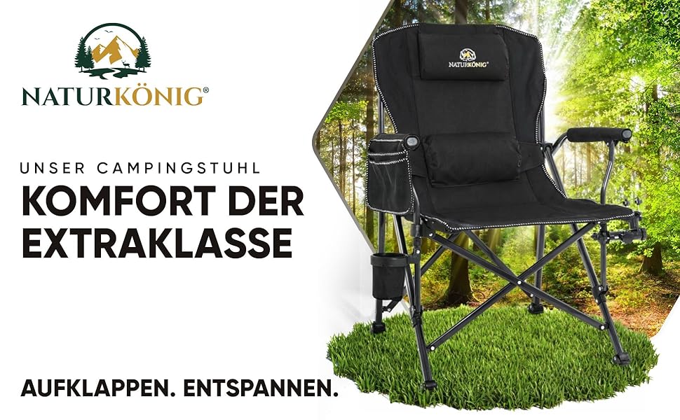 Крісло кемпінгове складане посилене до 160 кг з подушкою, підсклянником та сумкою для зберігання - для риболовлі, пляжу, відпочинку на природі (Чорне)