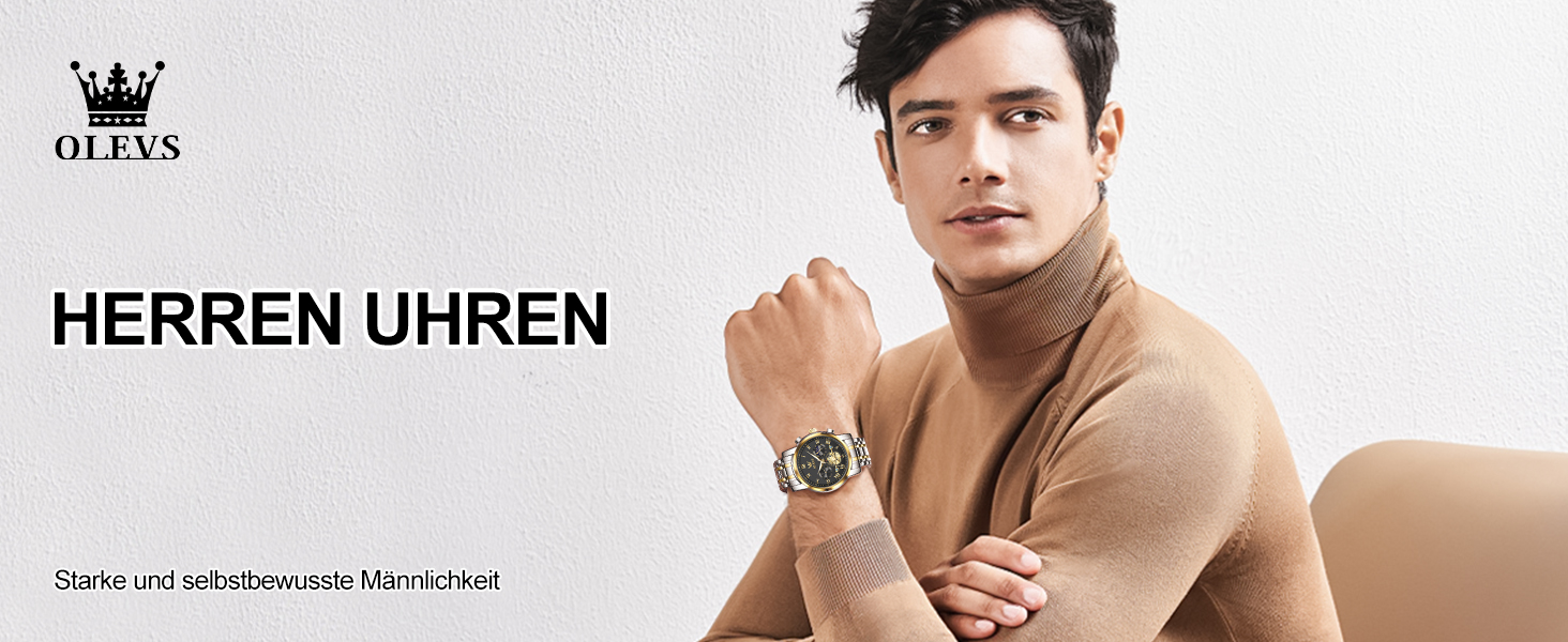 Годинник чоловічий OLEVS з металевим ремінцем, кварцовий, з місячною фазою, хронограф, водонепроникний (2859 Чорний / Двоколірний)