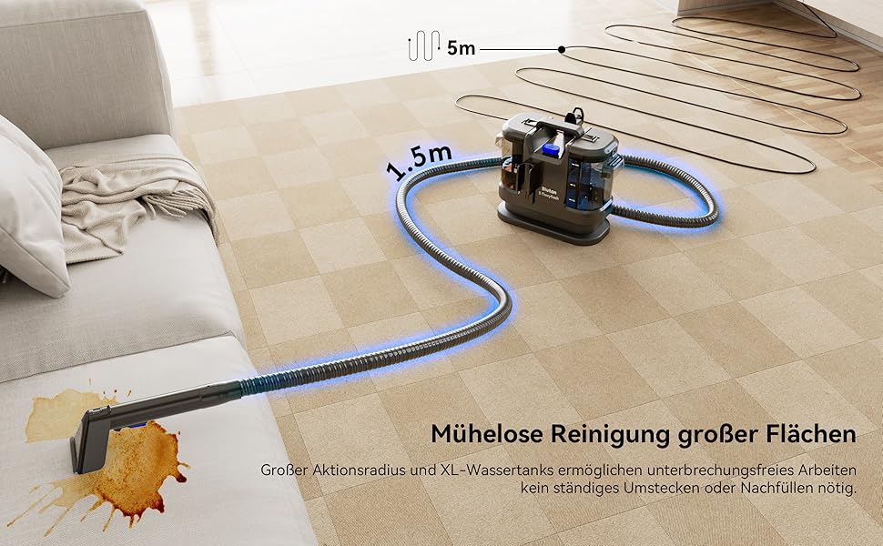 B Flowyfresh - миючий пилосос для диванів, килимів, меблів та авто. Мийний пилосос, 13 kPa, швидке сушіння, великий об'єм резервуару (1.8 л + 0.8 л), самоочищення