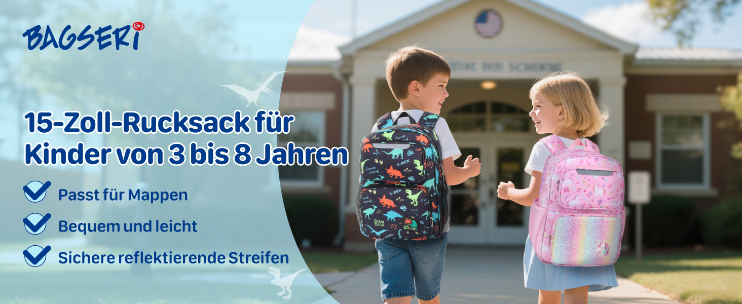 Дитячий рюкзак Bagseri Kinderrucksack для дівчаток 15L, легкий рюкзак для школи та 1-2 класу, з нагрудним ременем та ізотермічним відділенням, сумісний з DIN A4, з світловідбиваючими елементами, Deep Purple Einhorn