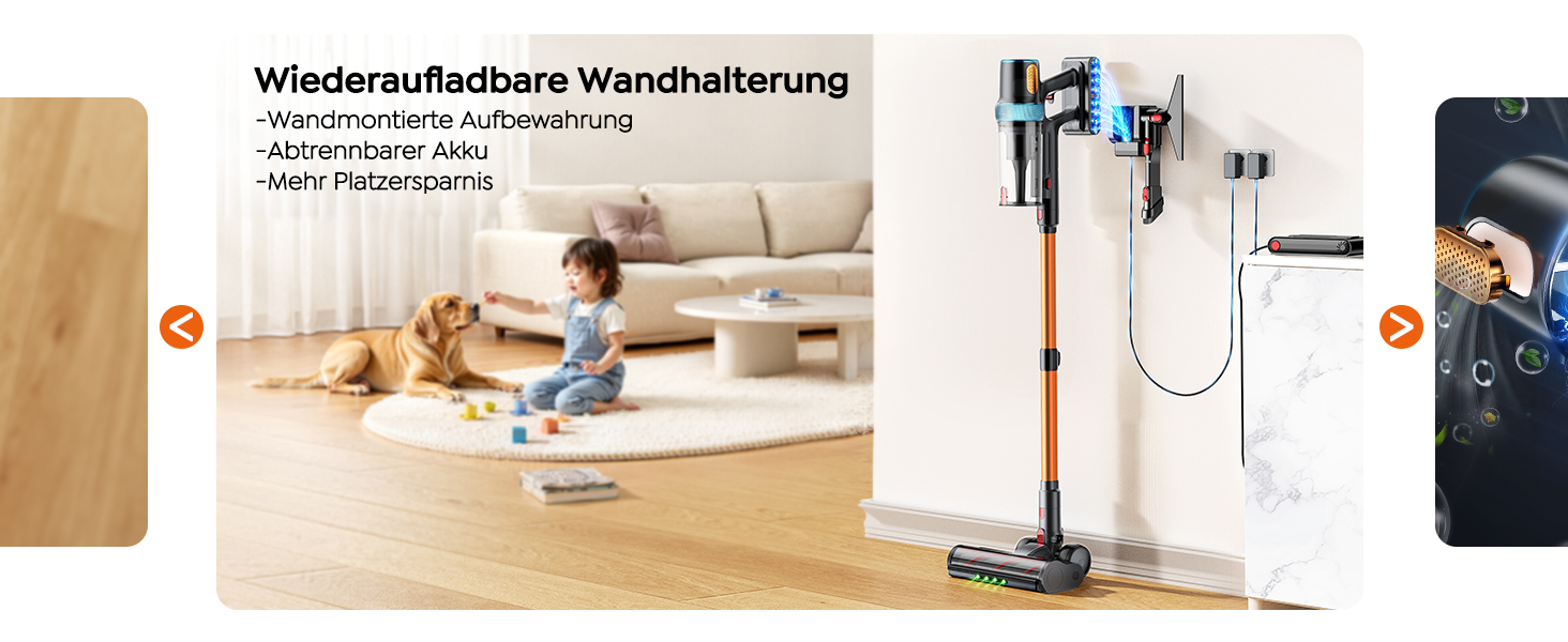 Бездротовий акумуляторний пилосос 50KPA/600W/65Min з висувною шланговою насадкою, док-станцією, автоматичним режимом, антизаплутувальною турбощіткою та багаторівневою фільтрацією для килимів/твердих поверхонь/автомобіля, золотий