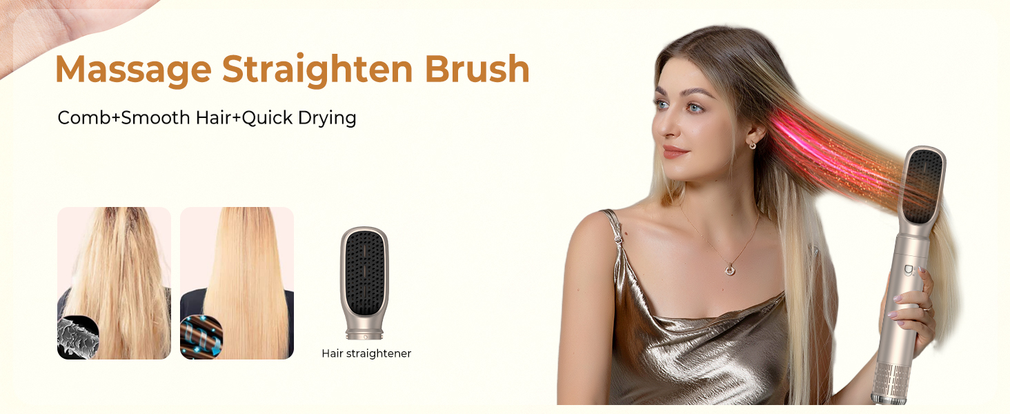 UKLISS Hairstyler 6 в 1 Airbrush: професійний набір для укладки волосся | 1000W | Air Curler, фен-щітка, стайлер для локонів, об'єму та випрямлення | Золотий