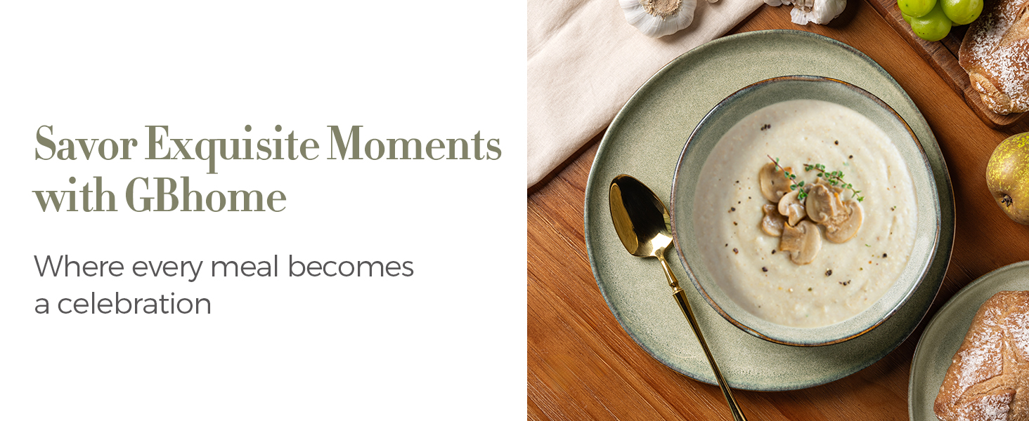 GBhome Набір глибоких тарілок з кераміки 22см (6 шт.) - для супу, пасти, салату. Стійкі до подряпин, придатні для миття в посудомийній машині та мікрохвильовій печі. Колір: Salbei (шавлія)