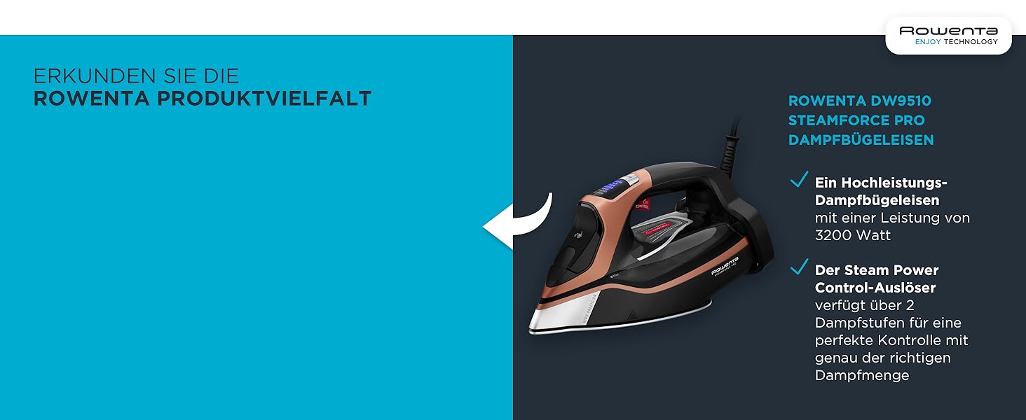 Праска Rowenta Acessteam DW4301: 2500 Вт, 140 г/хв, Microsteam 300, захист від накипу, без крапель, блакитно-чорна