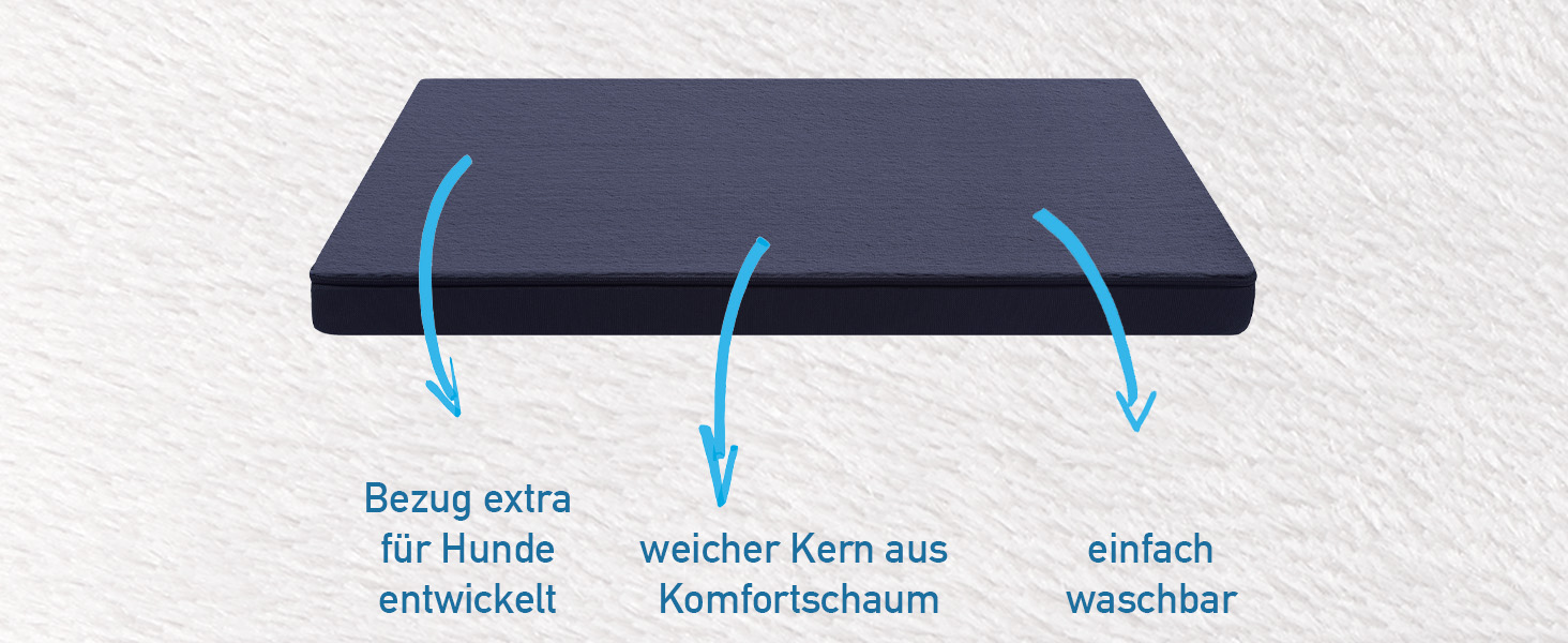 Ортопедична подушка для собак Преміум-якість, сіра, розмір M. Матрац для собак з тканинним покриттям, придатний для прання при 40°C, гіпоалергенний. Розмір: 70 x 50 см (сердечник: 3 см, 60x40 см)