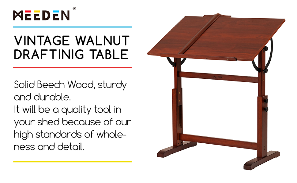 MEEDEN Vintage Wooden Art Drafting Table - Adjustable Height Drawing Desk for Artists, Crafting, Reading & Writing
