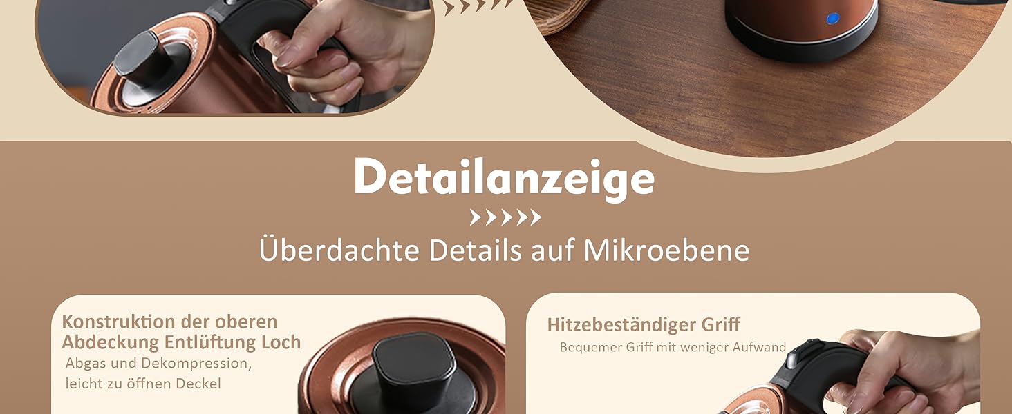 Електричний чайник Schwanenhals 1.0L, ретро-дизайн, нержавіюча сталь, 1000W, з автовимкненням та захистом від перегріву, BPA-free, мідний колір