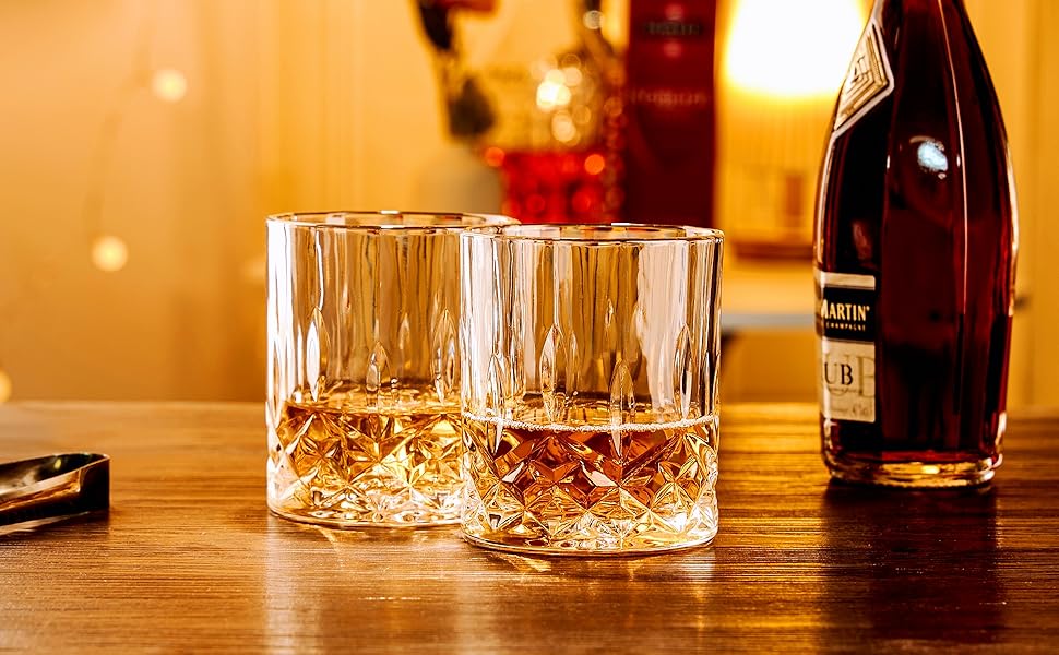 Набір склянок для віскі GLASKEY 4 шт., 320 мл, без свинцю, кришталь, для коктейлів, рому, горілки, скотчу, джину, коньяку, води, віскі, важке дно, подарунковий набір для чоловіків, батька, брата