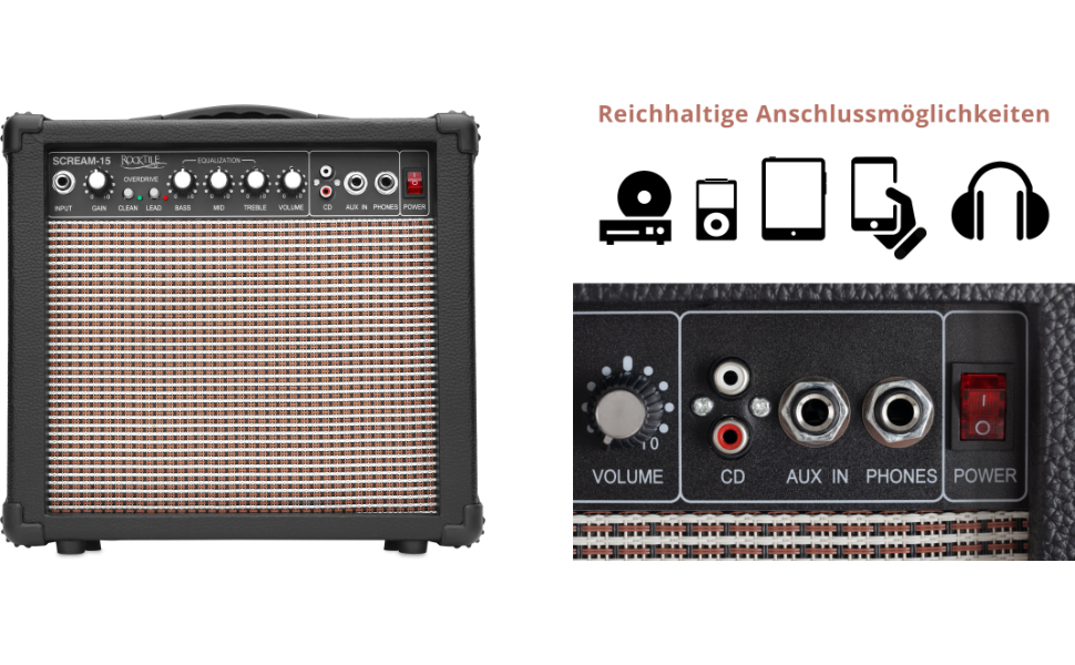 Rocktile L-100 BL Електрогітара Стартовий набір - чорний колір, Single Cut - Корпус: Липа - 2x Humbucker звукознімачі - з підсилювачем, Gigbag, кабелем, медіаторами, ременем та навчальним посібником