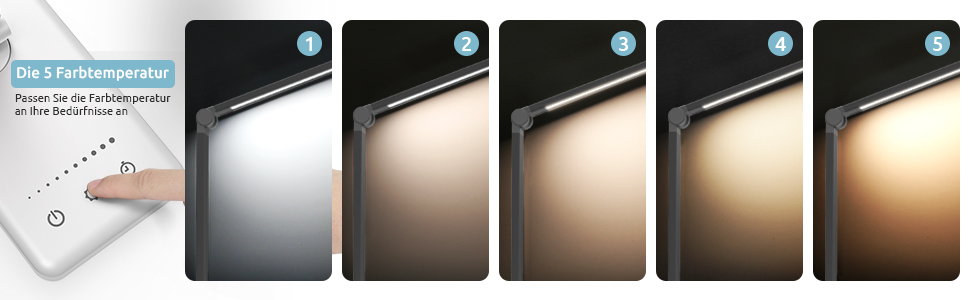 LED лампа настільна дитяча з регулюванням яскравості, 5 кольорів, 10 рівнів, захист очей, сенсорне керування, складана, з акумулятором 2500mAh, срібна