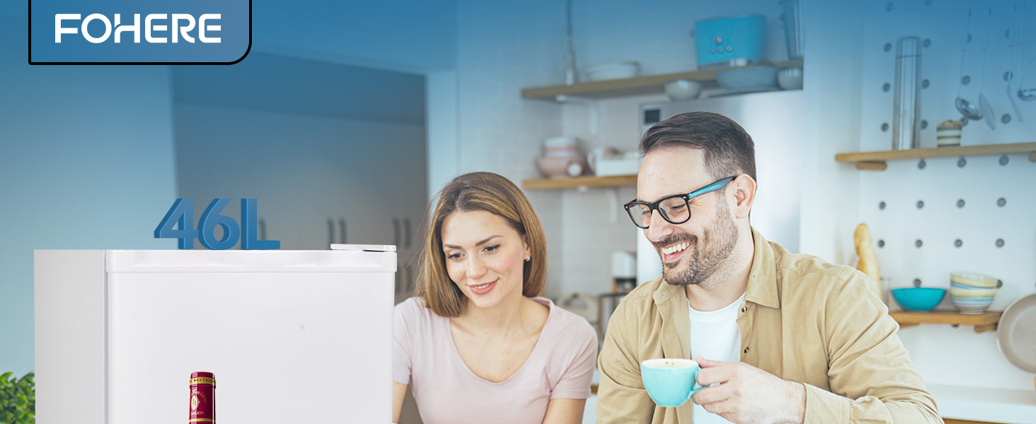 Міні-холодильник E 46L з відділенням для льоду, 42 dB, регулювання температури, енергозберігаючий, знімний дверний анфаз, для кухні, офісу, спальні, готелів та маленьких квартир (білий)