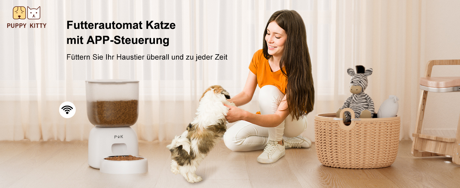 Автоматичний годівник для котів PUPPY KITTY з Wi-Fi керуванням через додаток, з нержавіючою чашею, функцією запису 10 секунд, 1-10 прийомів їжі на день (Бежевий)