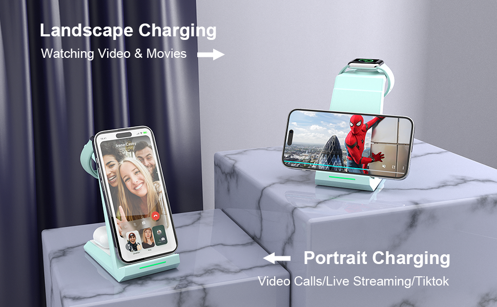 Бездротова зарядка 3-в-1 для Apple Watch, iPhone та AirPods Pro (білий/зелений)