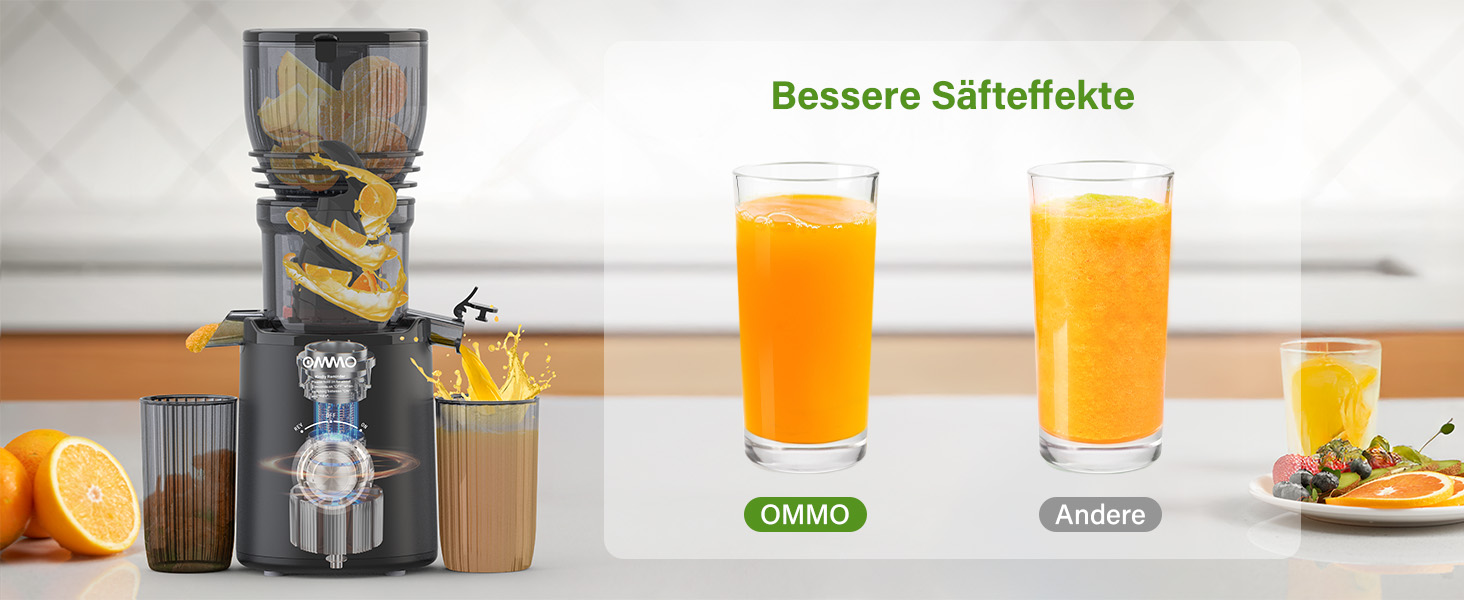 Шнекова соковижималка OMMO Slow Juicer для овочів та фруктів, 300 Вт, чорна