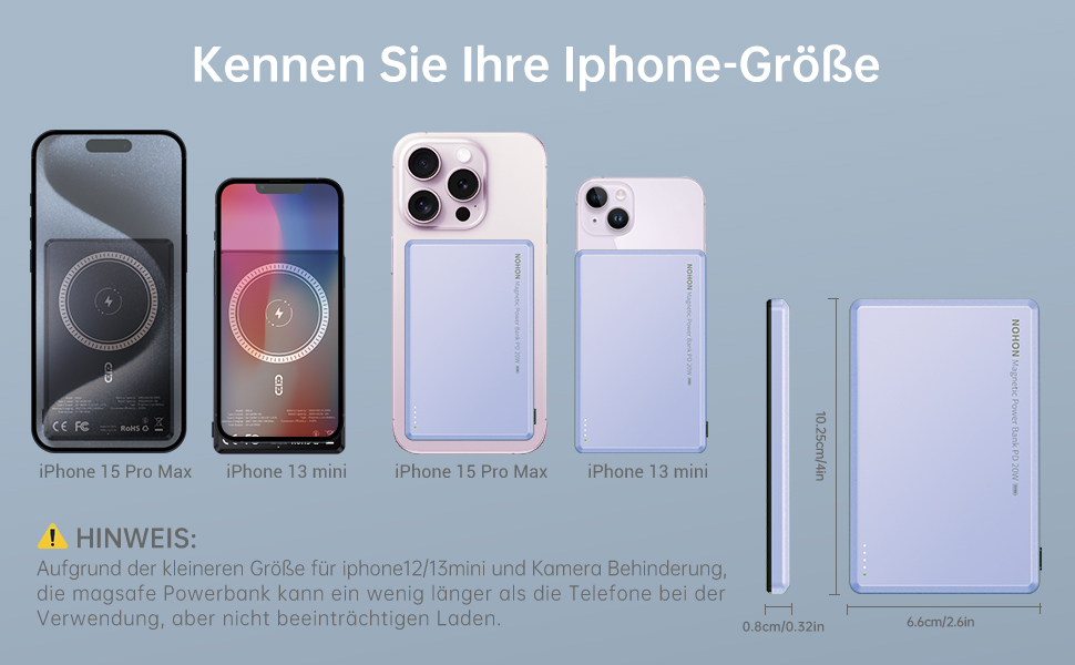 Power Bank NOHON MagSafe: 5000 mAh, Бездротова зарядка, PD 20W, для iPhone 16/15/14/13/12, Ultra Slim, Type-C