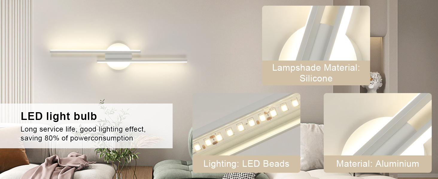LED стінна лампа Mckalen 24W, 60см, тепле біле світло (2700K-4500K) для спальні, коридору, вітальні, сходи