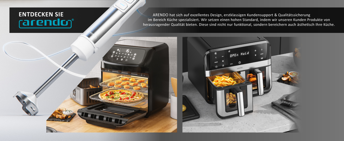 Арендо - Фритюрниця без олії XXL 5 літрів - Airfryer з цифровим дисплеєм, 1800W, 200°C, таймер, 7 програм, 3D циркуляція повітря, чорний