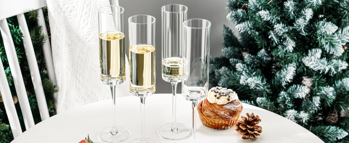 WOTOR Kristall-Champagnerflöten: 4 шт. бокали для шампанського, 200 мл, скляні, для жінок та чоловіків, подарунок на день народження, весілля, річниця