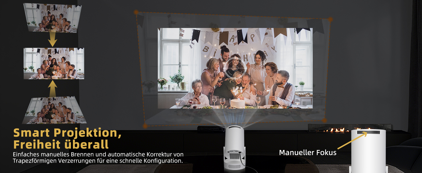 Beautiebeam Beamer: Міні проектор 4K з підтримкою 1080P, Android 11, Bluetooth 5.0, Wi-Fi 6, Автоматична корекція трапеції, для дому та на відкритому повітрі