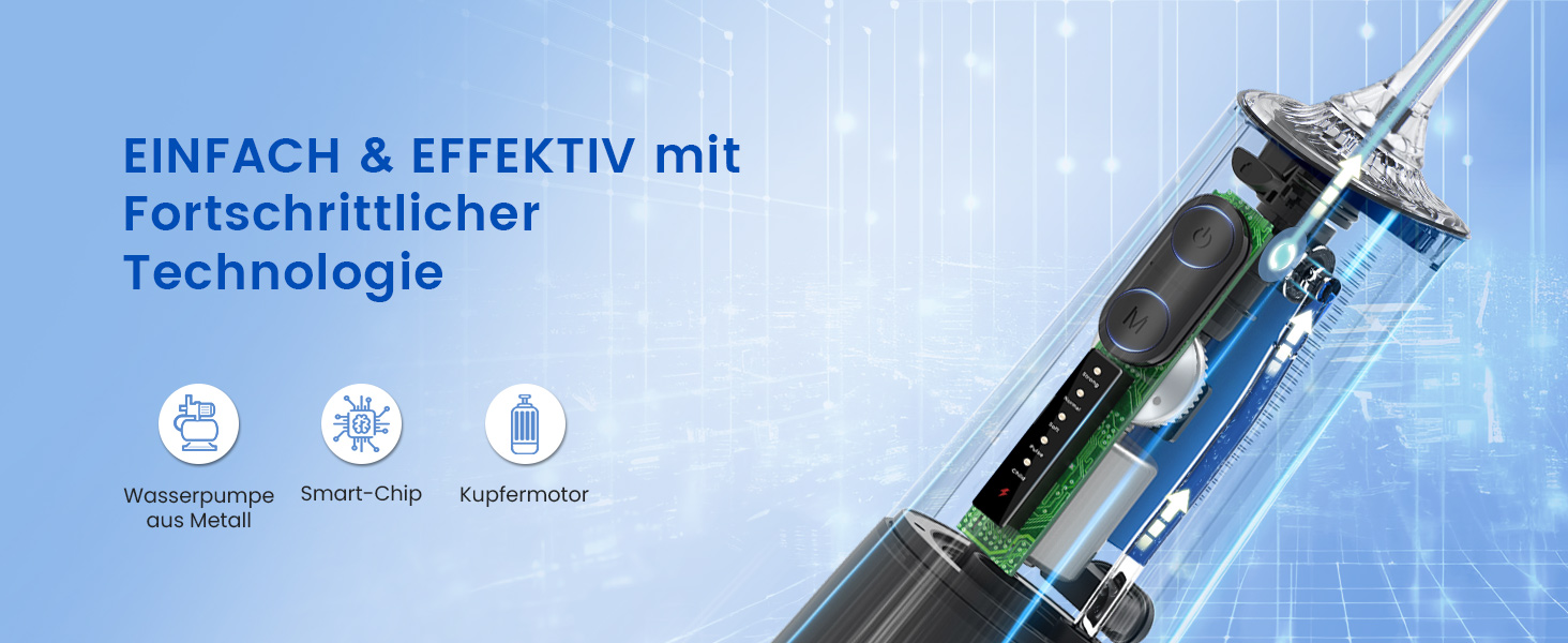 Електричний ірigator Vimmk з 5 режимами та 8 насадками - портативний для догляду за порожниною рота | IPX7, 300 мл
