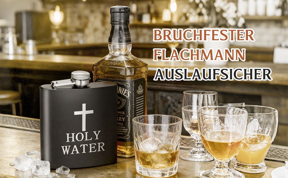 Фляга PRETYZOOM з нержавіючої сталі, чорна 'Свята вода' для віскі, не протікає, ідеальна для подарунку чоловікам на День батька, вечірки, піших прогулянок, кемпінгу