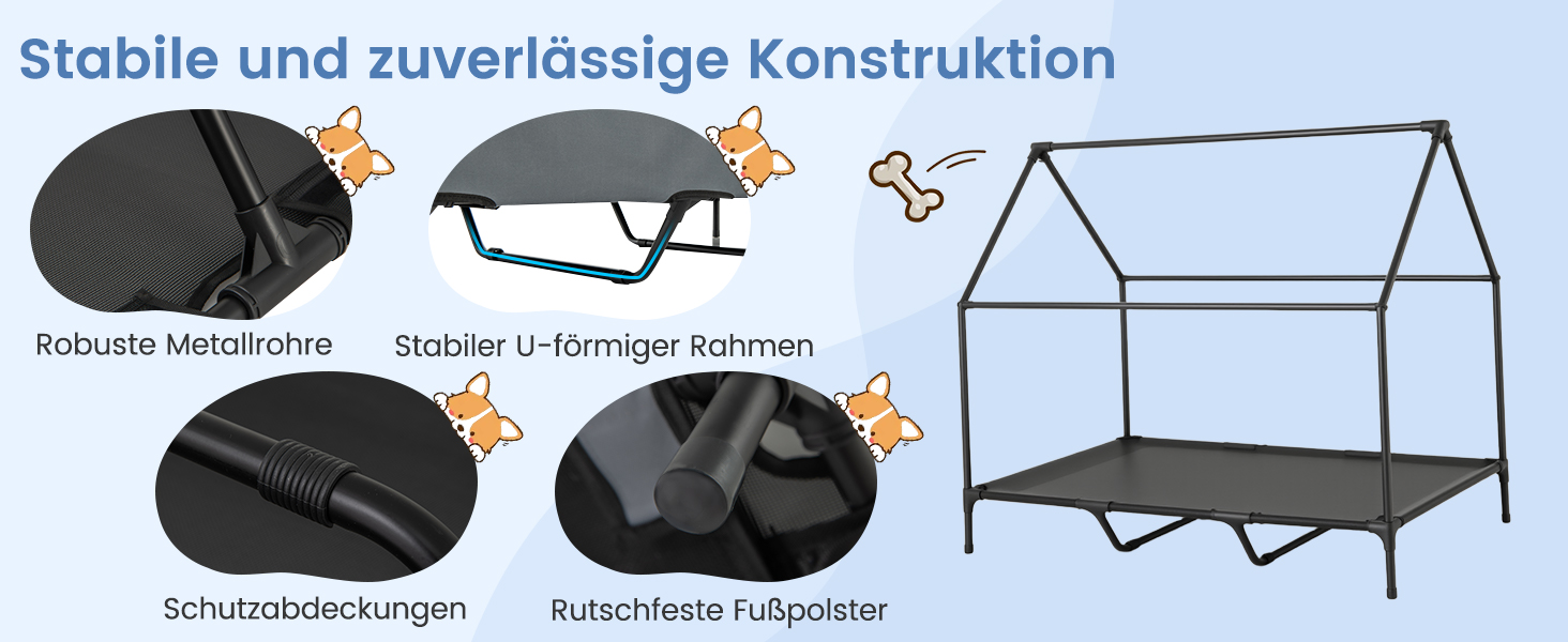 Будка для собак COSTWAY 2 в 1 з піднятим ліжком, Outdoor, сірий Оксфорд (84 x 132 x 114 см)