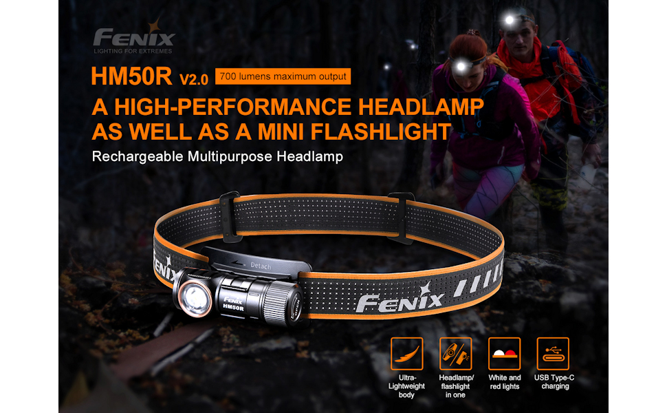 Ліхтар-налобний Fenix HM50R V2.0, міні, універсальний, чорний, для роботи та відпочинку на природі