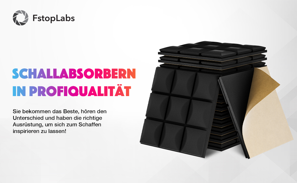 Акустичний поролон Fstop Labs, самоклеючий звукопоглинаючий панельний набір (12 шт), 30x30x3 см, щільність 35 кг/м³, 3D піна для звукоізоляції стін у студію, офіс та кімнату