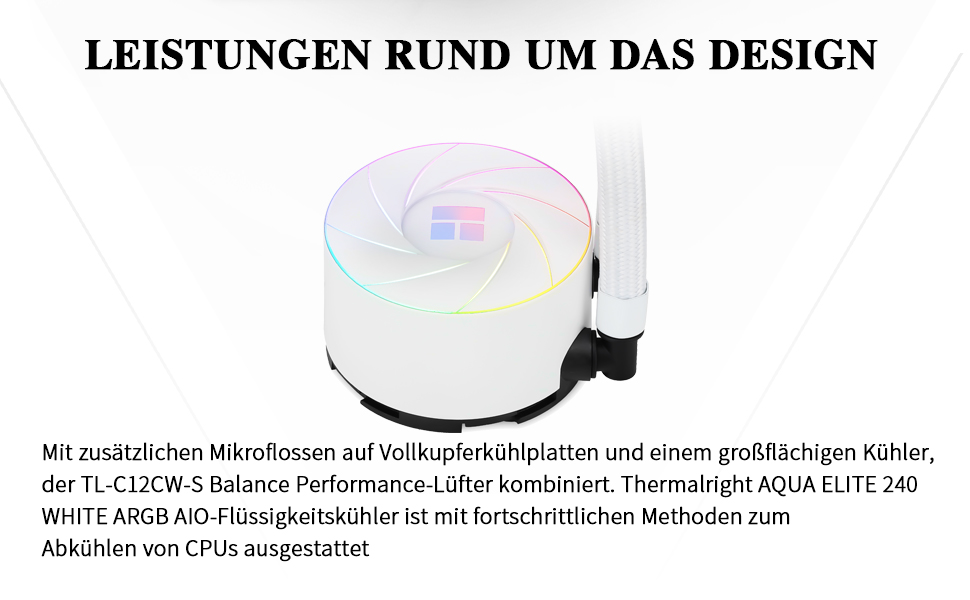 Thermalright AQUA ELITE 360 ARGB: Система водяного охолодження CPU з 3 вентиляторами 120mm, 1550RPM, для AMD/Intel, білий колір