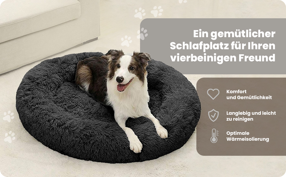 М'яке ліжко для собак та котів великих порід - кругле пухнасте ліжко з високими бортиками - антиковзаюче дно - силіконова наповнювач - комфортне місце для сну - 90 см - зручне та довговічне - бежеве