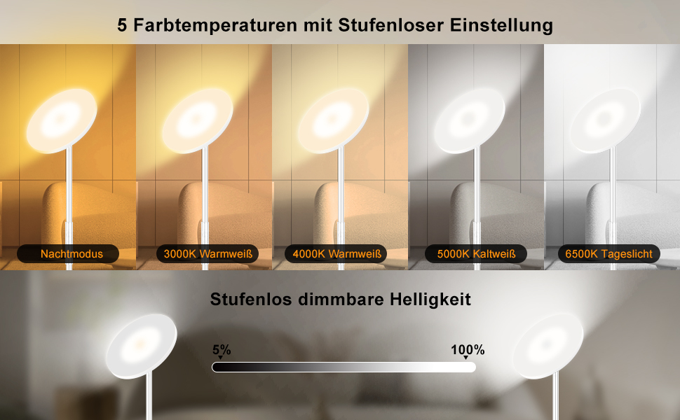 Стельова LED-лампа для вітальні Stehlampe Wohnzimmer: 4200LM, регулювання яскравості, пульт та сенсорне управління, 36W, тепле/холодне світло