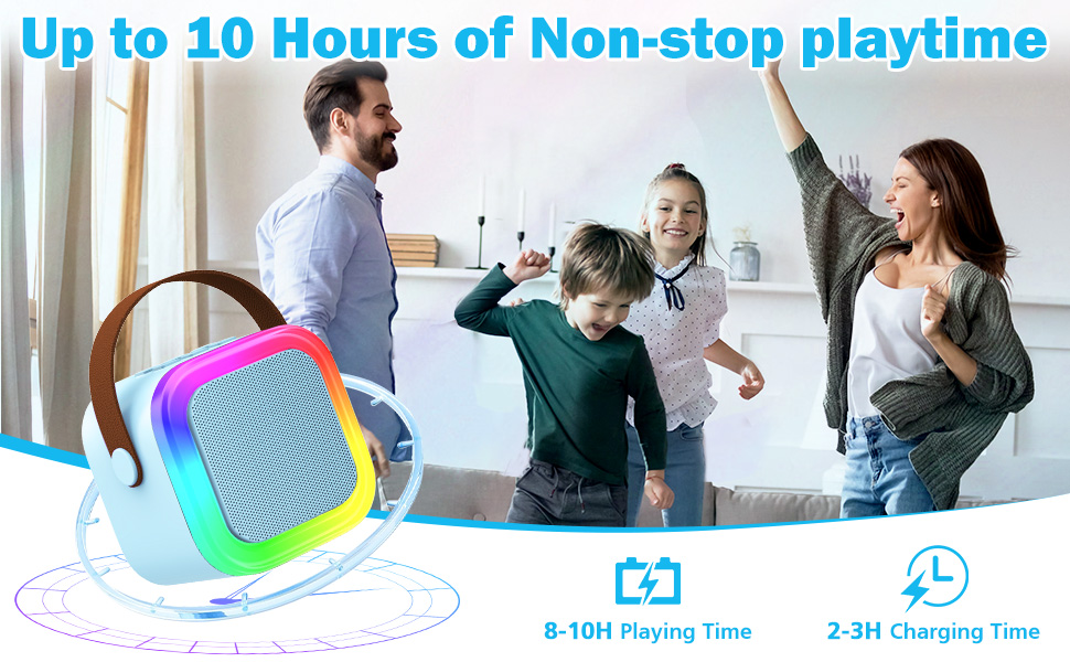 Портативна караоке-машина для дітей та дорослих з 2 бездротовими мікрофонами. Караоке-система з мікрофонами, блакитна. Подарунок для дівчаток віком 4-12 років.