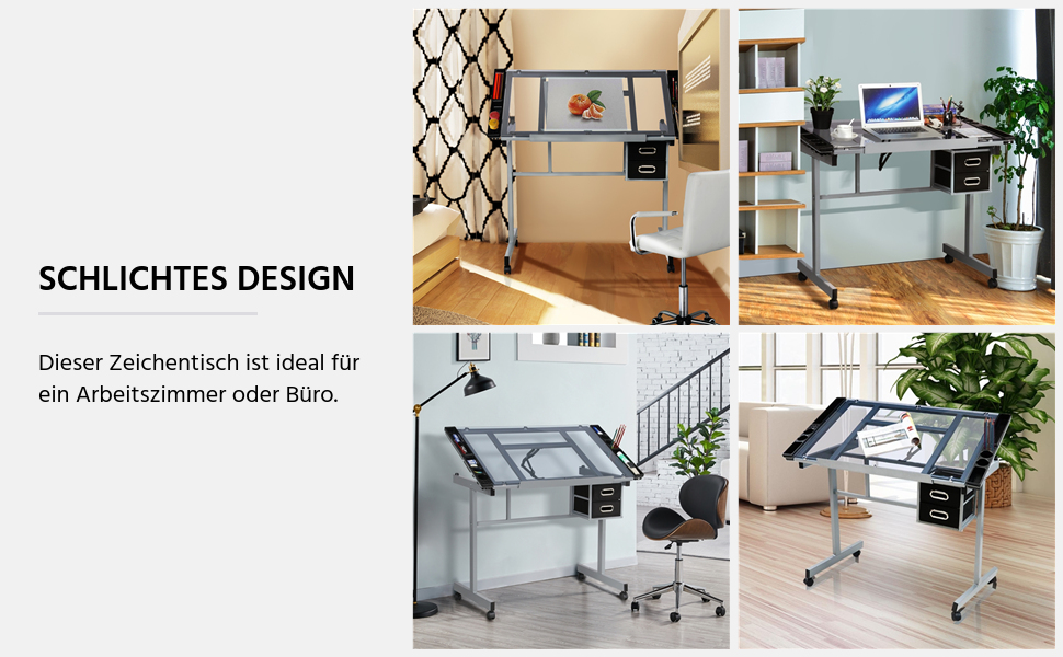 Yaheetech Adjustable Drafting Table - Tilting Glass Top Desk for Architects, Artists & Painters - 90cm x 60cm
