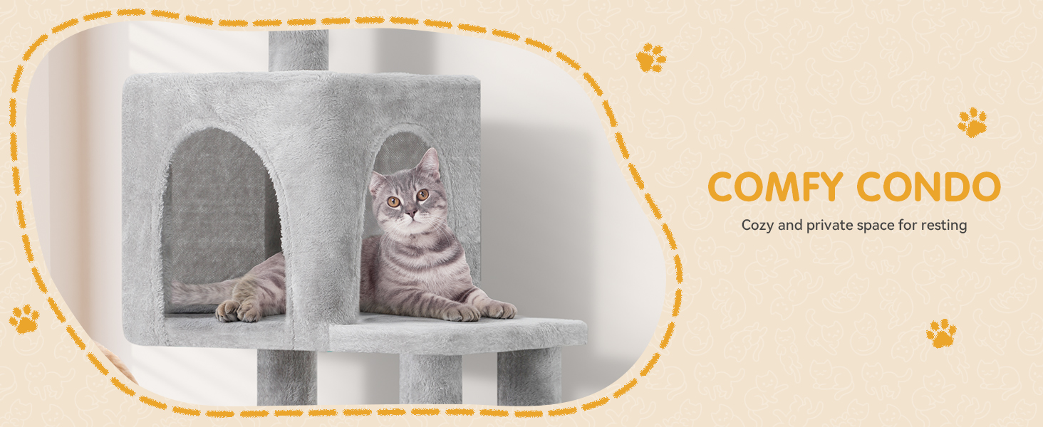 Кігтеточка YITAHOME XL, 137 см, з 2 сизалевими стовпчиками, 1 платформою, 2 хованками, гамаком, плюшевими кульками, дощечкою для заточування кігтів, котячий комплекс, сірий 45 x 45 x 137 см