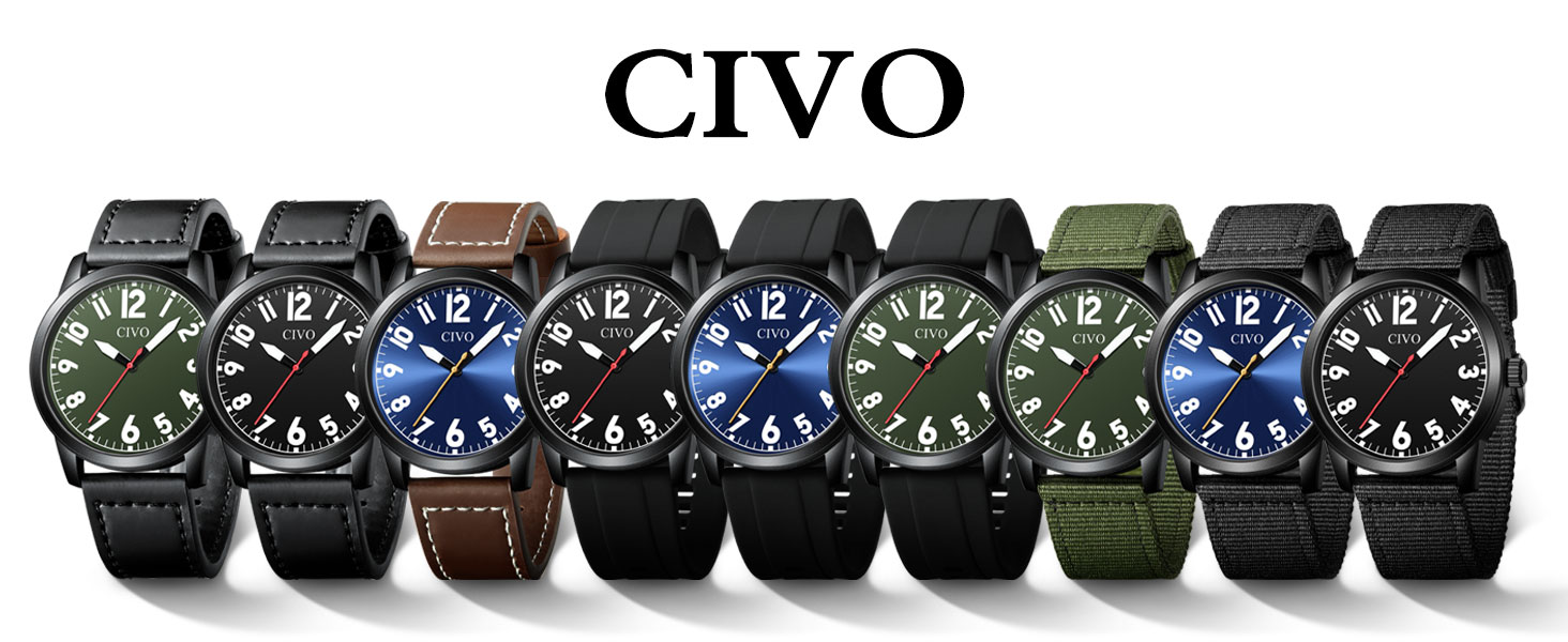 Годинник чоловічий CIVO з великими цифрами: аналоговий класичний годинник на зап'ясті з великими цифрами - водонепроникний кварцовий годинник у стилі мілітарі для чоловіків з підсвічуванням - подарунок для чоловіків, людей похилого віку з поганим зором, коричневий A1