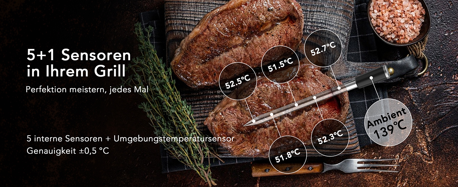 Бездротовий термометр для м'яса з Wi-Fi, LCD-базою та Bluetooth, ±0,5°C, BF-70