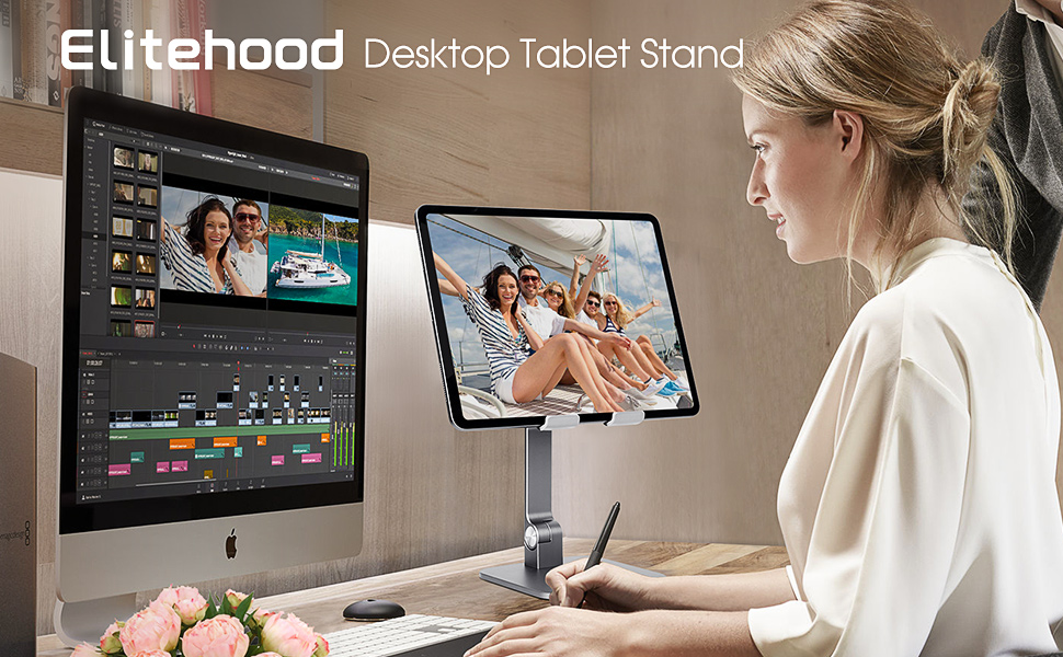 Алюмінієва підставка для iPad та планшетів elitehood, регульована за висотою та кутом нахилу, складана тримач для iPad Pro 12.9, Air, Mini, Samsung Galaxy Tab (4-13 дюймів), сіра