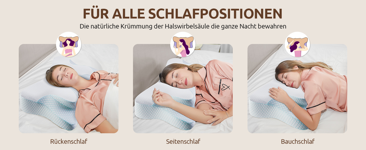 Подушка для шиї DONAMA з Memory Foam, подушка для сну, подушка для тих, хто спить на боці, спині та животі (Блакитна)