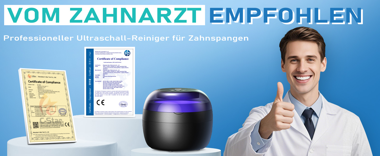 Ультразвуковий очищувач для стоматології 50kHz, 250мл з УФ-лампою (6 ламп) для брекетів, кап, ретейнерів, зубних протезів, елайнерів та ювелірних виробів, чорний