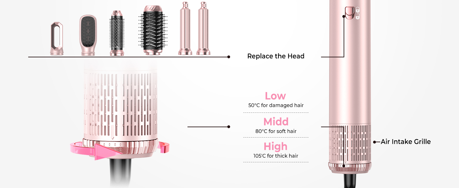 Набір для укладки волосся 6 в 1 Pro Hair Styler: фен, щітка, плойка, автоматична завивка. 1000W, для всіх типів волосся (Оранжевий)