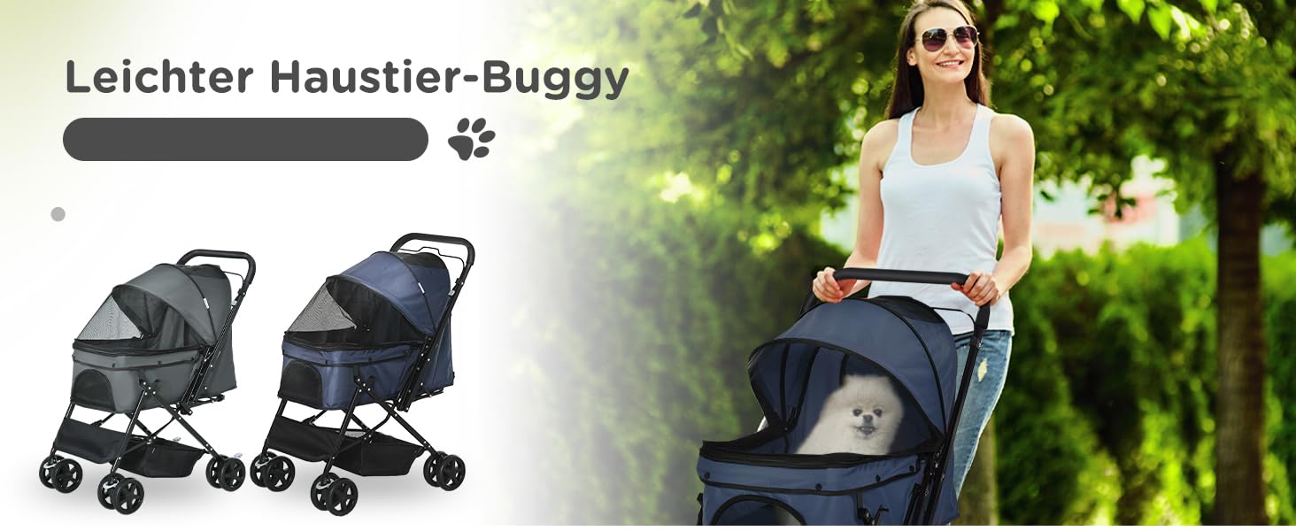PawHut Buggy для собак та котів: зручний візок для вигулу домашніх тварин, блакитний, 76,5 x 52 x 95 см