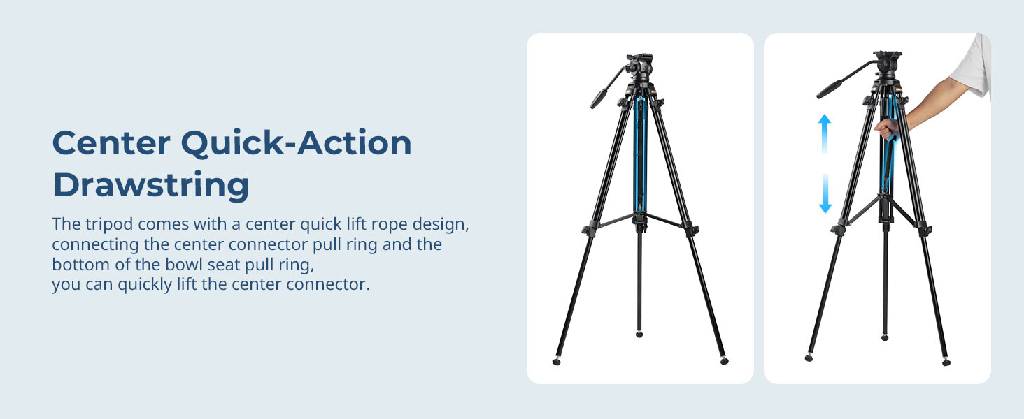 SMALLRIG штатив відео 158 см з fluid-головкою 360°, легкий штатив для камери з алюмінієвого сплаву, QR-плата, підйомний трос, для DSLR, відеокамер, 5 кг, AD-50Lite - 4684