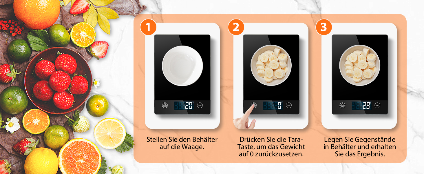 Цифрова кухонна вага з нахиленим дисплеєм, скло, точна 1г, функція тарування, водонепроникна 10кг, сенсорний екран, з батарейками - чорний