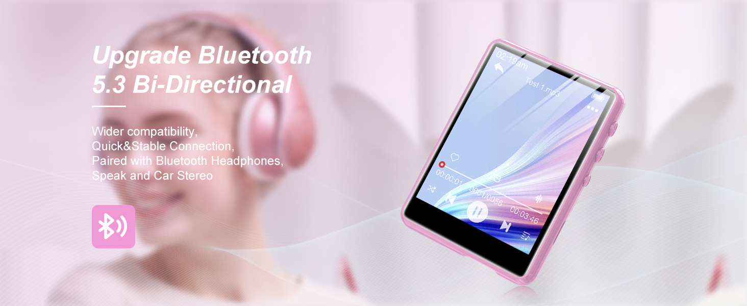 MP3 плеєр SWOFY з Bluetooth 5.3, 64ГБ, HiFi звук, вбудований динамік, FM-радіо та диктофон, 2.4
