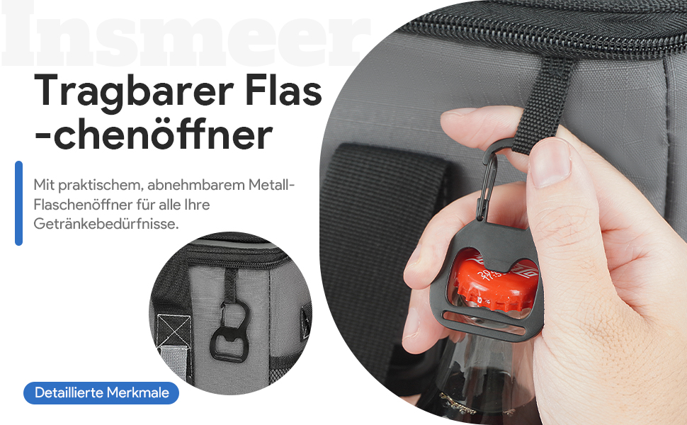 Сумка-холодильник INSMEER 40L, XXL, для 60 банок - ізотермічна сумка-холодильник з відкривачем, посилені бокові стінки, 2 тримачі для стаканів, для пікніка, кемпінгу, пляжу, подорожей
