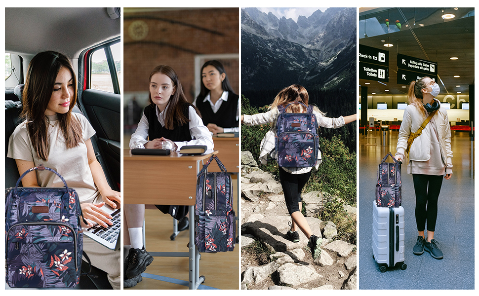 Рюкзак для ноутбука Vankean для жінок, 15.6-16.2 дюйми, з USB-портом, водонепроникний, для роботи/школи/подорожей, квітковий дизайн, темно-синій/червоний